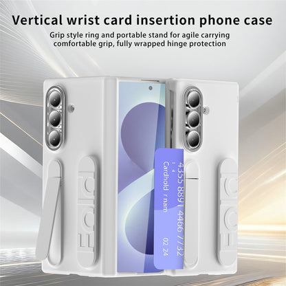 For Samsung Galaxy Z Fold8 Ultra Case Card Slot Kickstand Wristband Hard PC Phone Cover with Tempered Glass Film - Blue