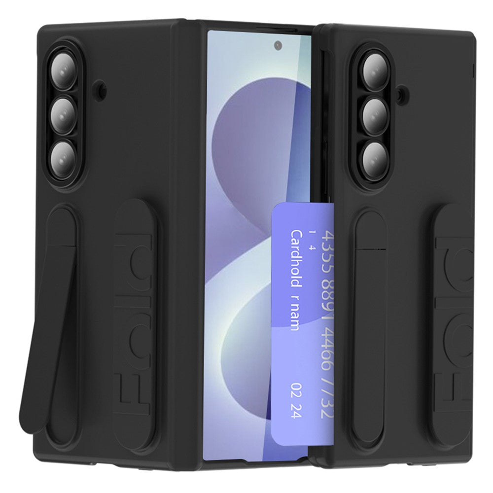 For Samsung Galaxy Z Fold8 Ultra Case Card Slot Kickstand Wristband Hard PC Phone Cover with Tempered Glass Film - Blue