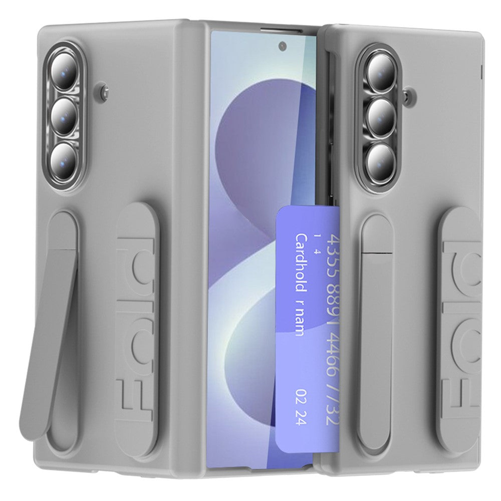For Samsung Galaxy Z Fold8 Ultra Case Card Slot Kickstand Wristband Hard PC Phone Cover with Tempered Glass Film - Blue