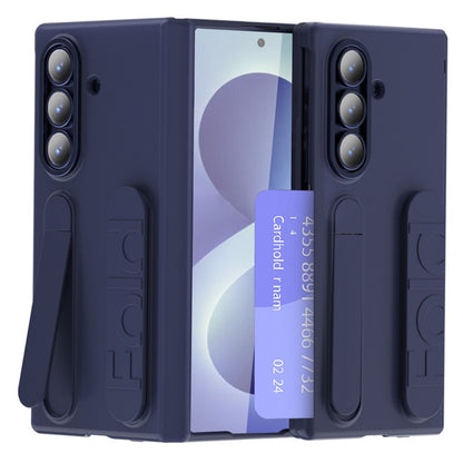 For Samsung Galaxy Z Fold8 Ultra Case Card Slot Kickstand Wristband Hard PC Phone Cover with Tempered Glass Film - Blue
