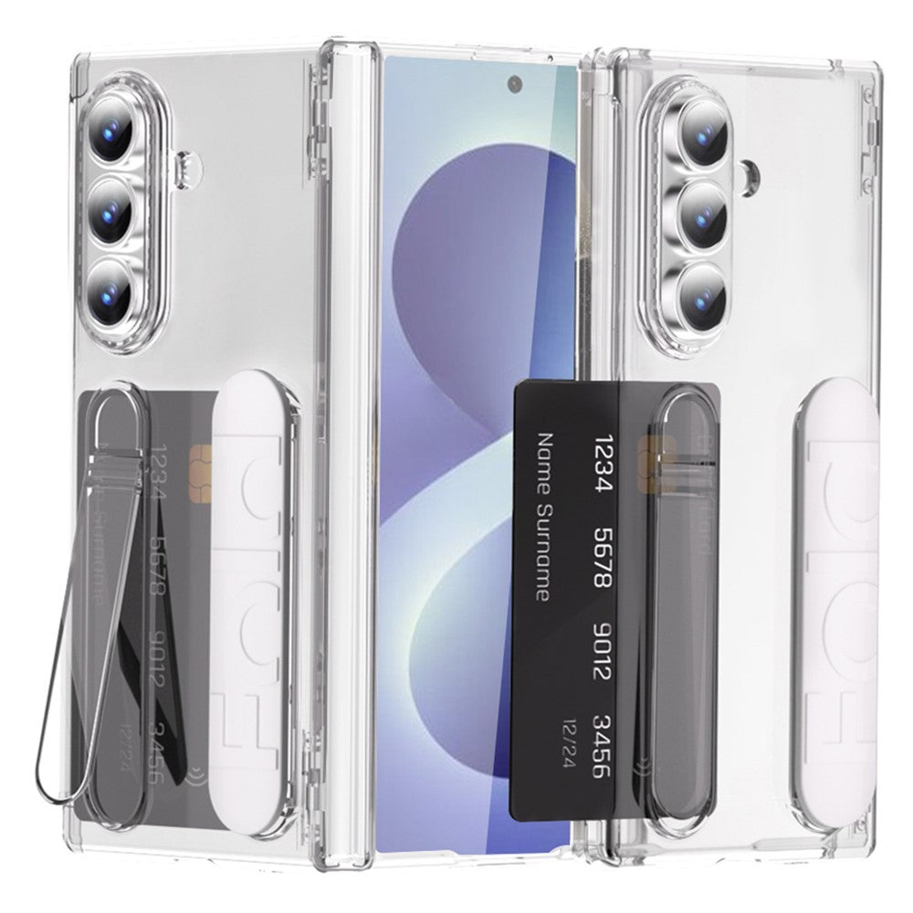 For Samsung Galaxy Z Fold8 Ultra Case Card Slot Kickstand Wristband Hard PC Phone Cover with Tempered Glass Film - Blue