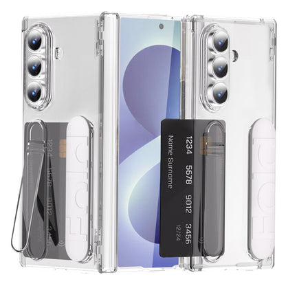 For Samsung Galaxy Z Fold8 Ultra Case Card Slot Kickstand Wristband Hard PC Phone Cover with Tempered Glass Film - Blue