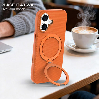 For iPhone 17 Case Magnetic Rotating Kickstand Tech Fabric TPU Protective Cover