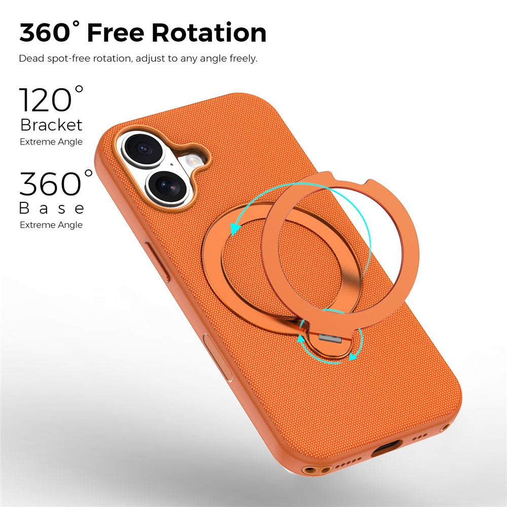 For iPhone 17 Case Magnetic Rotating Kickstand Tech Fabric TPU Protective Cover
