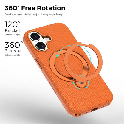 For iPhone 17 Case Magnetic Rotating Kickstand Tech Fabric TPU Protective Cover