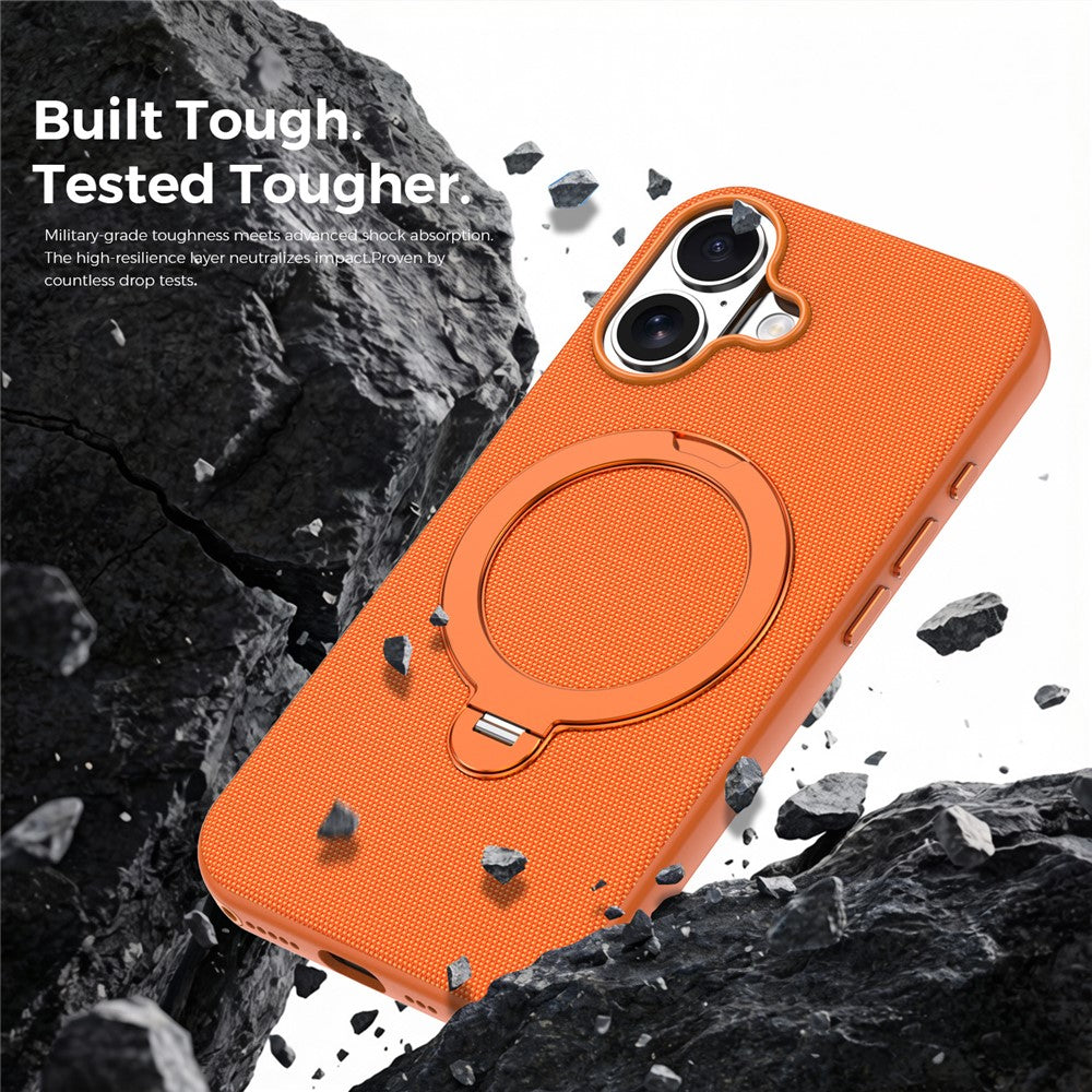 For iPhone 17 Case Magnetic Rotating Kickstand Tech Fabric TPU Protective Cover