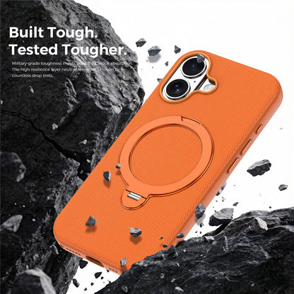 For iPhone 17 Case Magnetic Rotating Kickstand Tech Fabric TPU Protective Cover