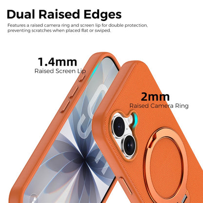 For iPhone 17 Case Magnetic Rotating Kickstand Tech Fabric TPU Protective Cover