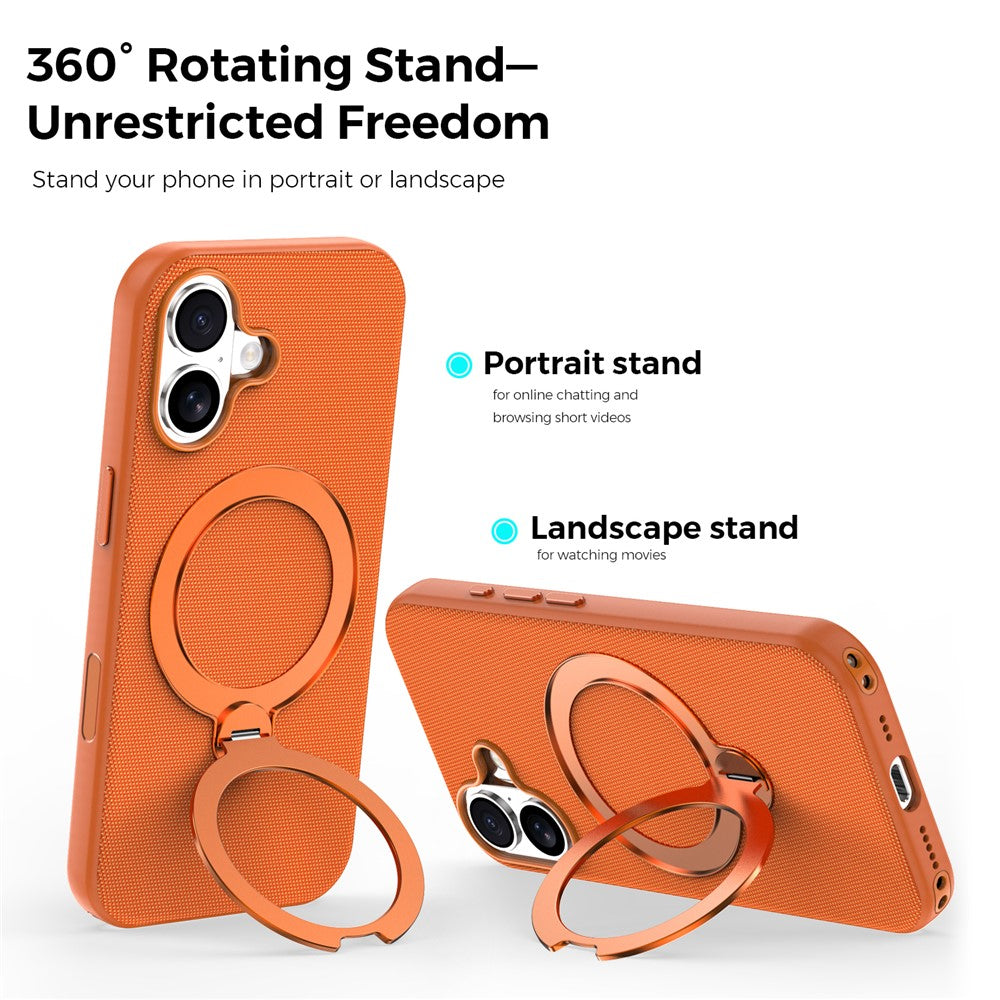 For iPhone 17 Case Magnetic Rotating Kickstand Tech Fabric TPU Protective Cover