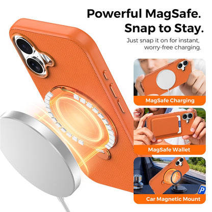 For iPhone 17 Case Magnetic Rotating Kickstand Tech Fabric TPU Protective Cover