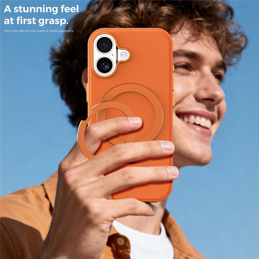 For iPhone 17 Case Magnetic Rotating Kickstand Tech Fabric TPU Protective Cover