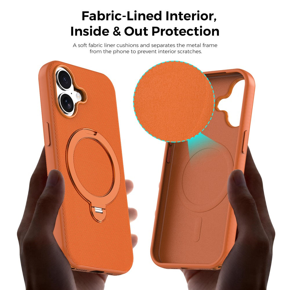 For iPhone 17 Case Magnetic Rotating Kickstand Tech Fabric TPU Protective Cover