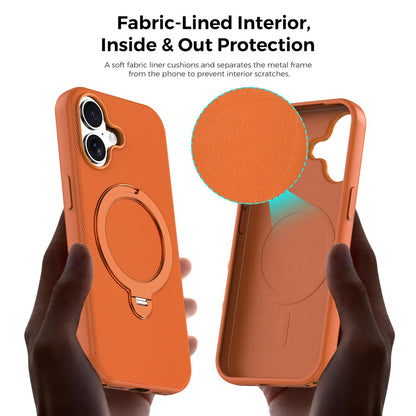 For iPhone 17 Case Magnetic Rotating Kickstand Tech Fabric TPU Protective Cover