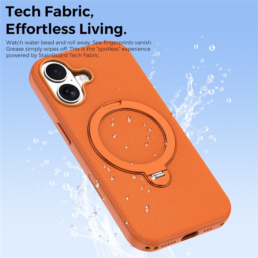 For iPhone 17 Case Magnetic Rotating Kickstand Tech Fabric TPU Protective Cover