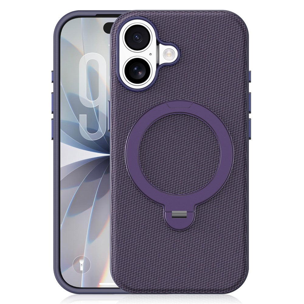 For iPhone 17 Case Magnetic Rotating Kickstand Tech Fabric TPU Protective Cover