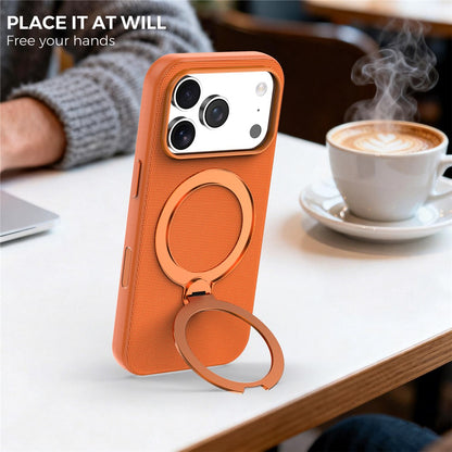 For iPhone 17 Pro Case Magnetic Rotating Kickstand Tech Fabric TPU Protective Cover