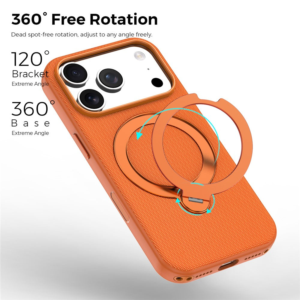 For iPhone 17 Pro Case Magnetic Rotating Kickstand Tech Fabric TPU Protective Cover