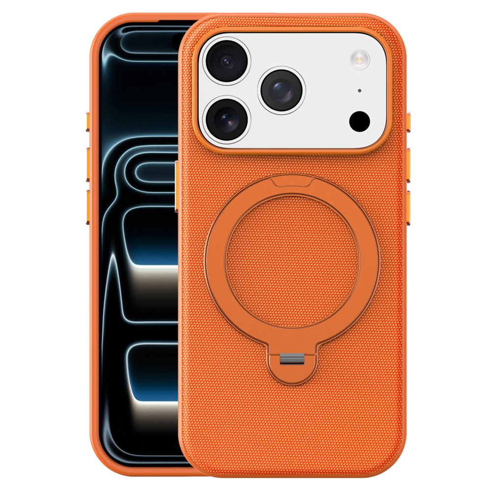 For iPhone 17 Pro Case Magnetic Rotating Kickstand Tech Fabric TPU Protective Cover