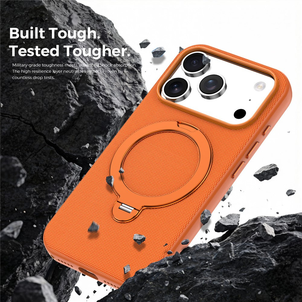For iPhone 17 Pro Case Magnetic Rotating Kickstand Tech Fabric TPU Protective Cover