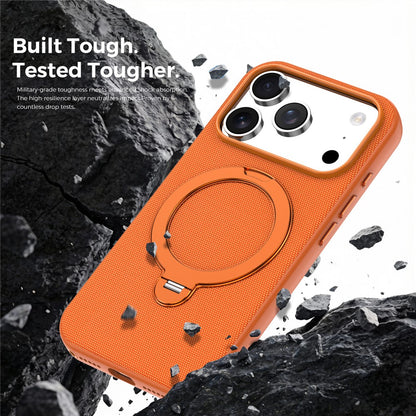 For iPhone 17 Pro Case Magnetic Rotating Kickstand Tech Fabric TPU Protective Cover