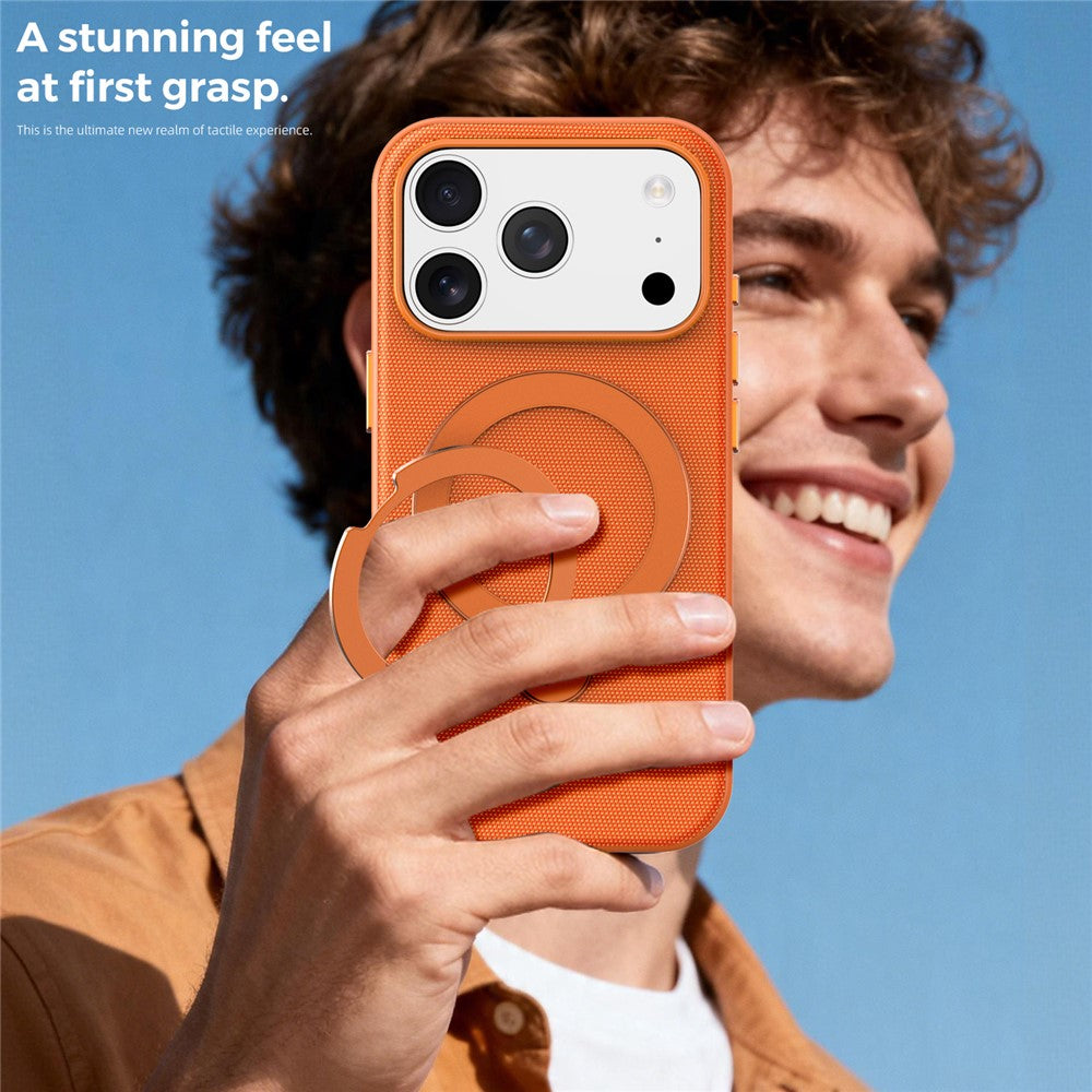 For iPhone 17 Pro Case Magnetic Rotating Kickstand Tech Fabric TPU Protective Cover