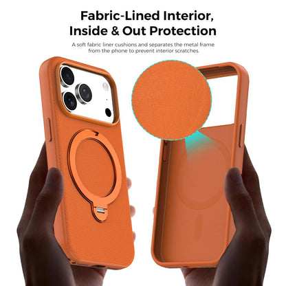 For iPhone 17 Pro Case Magnetic Rotating Kickstand Tech Fabric TPU Protective Cover