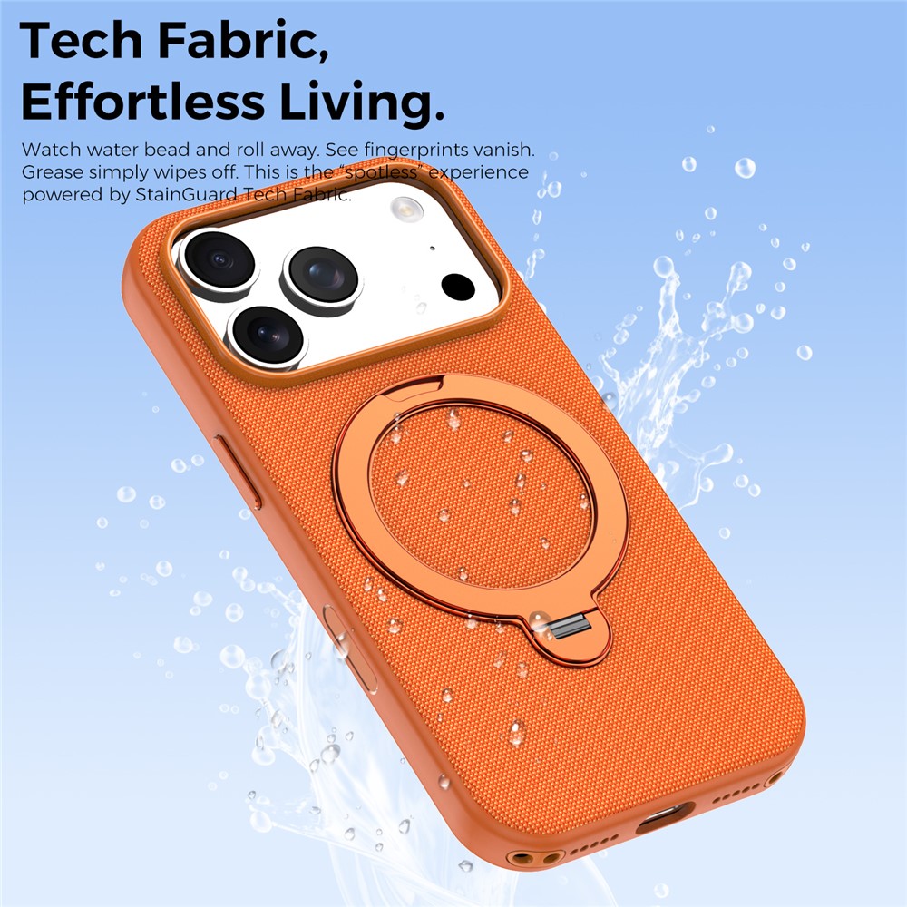 For iPhone 17 Pro Case Magnetic Rotating Kickstand Tech Fabric TPU Protective Cover