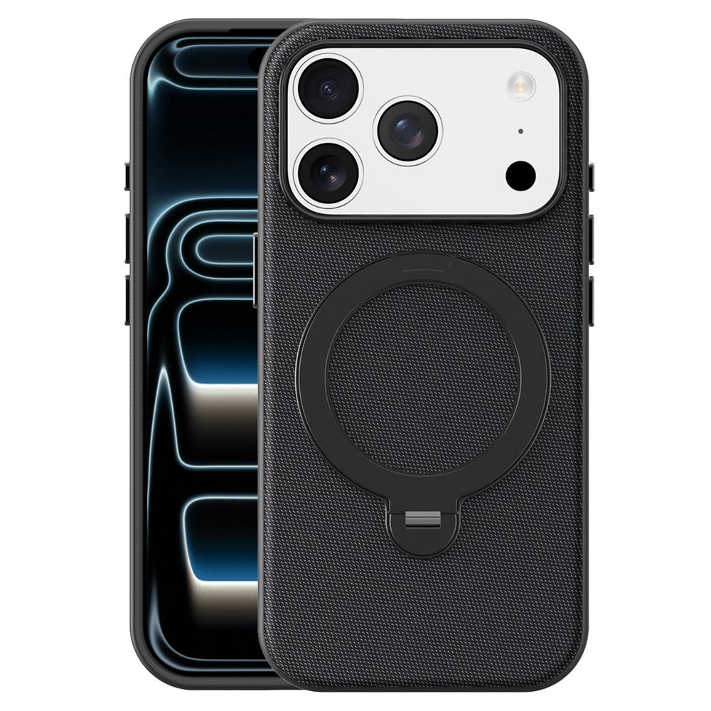 For iPhone 17 Pro Case Magnetic Rotating Kickstand Tech Fabric TPU Protective Cover