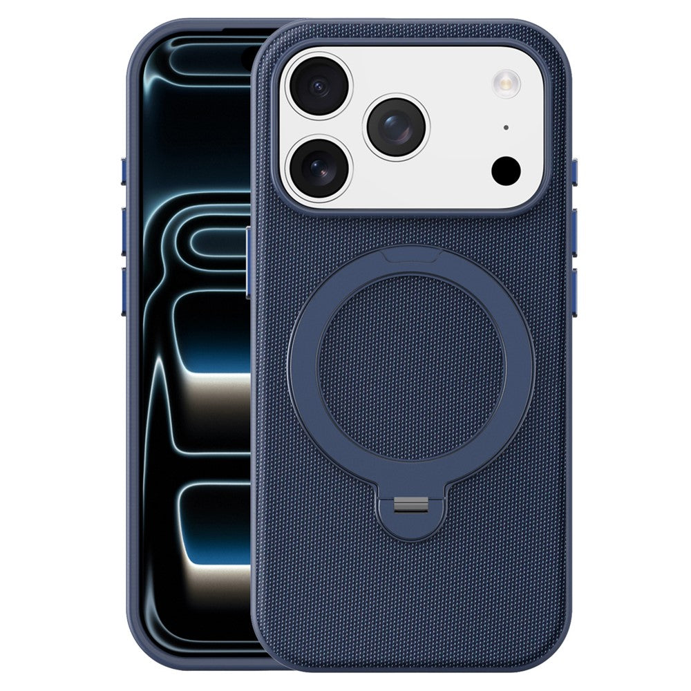 For iPhone 17 Pro Case Magnetic Rotating Kickstand Tech Fabric TPU Protective Cover