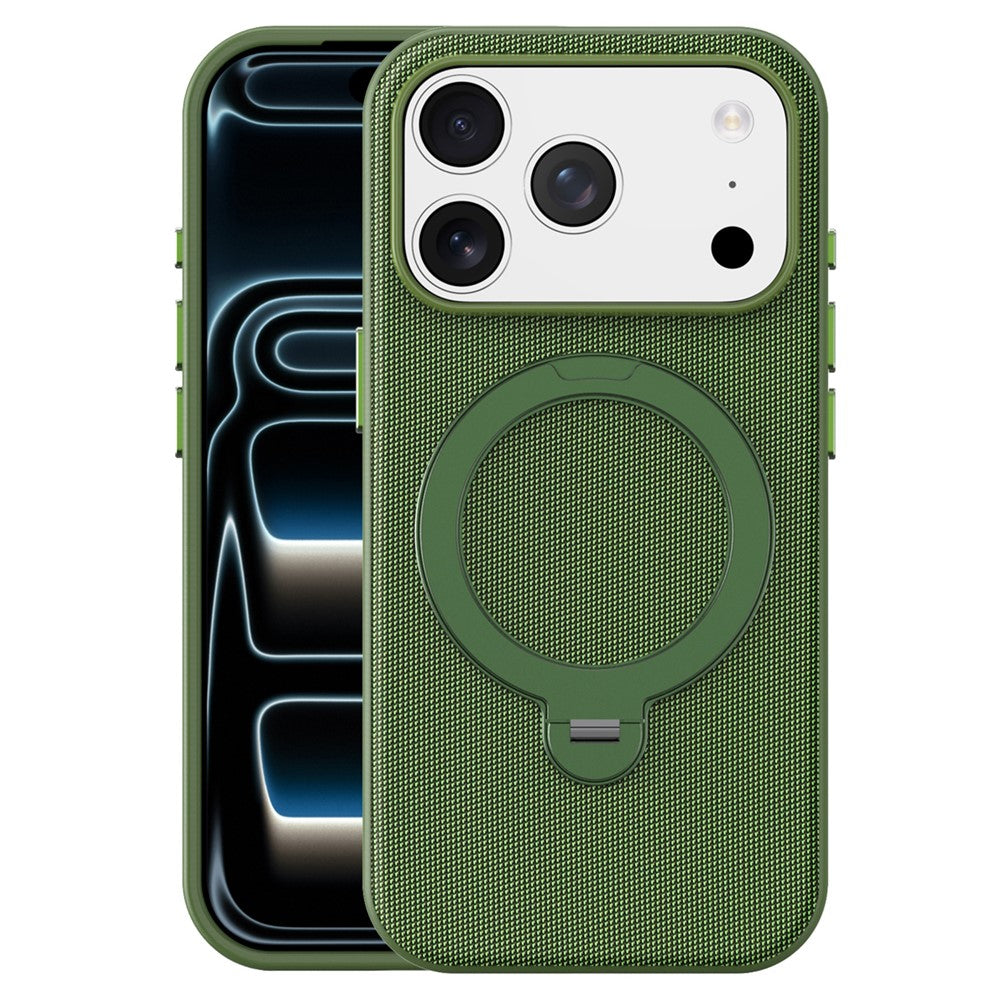 For iPhone 17 Pro Case Magnetic Rotating Kickstand Tech Fabric TPU Protective Cover