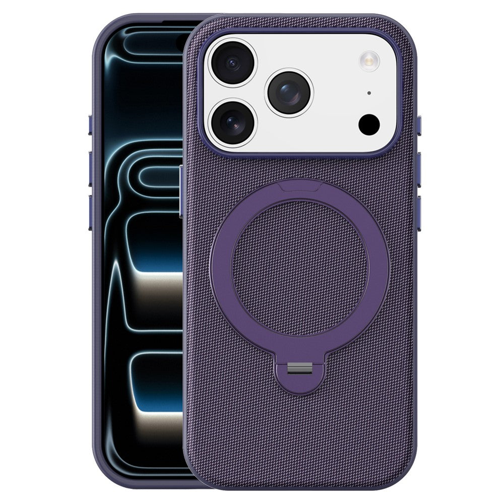For iPhone 17 Pro Case Magnetic Rotating Kickstand Tech Fabric TPU Protective Cover