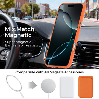 For iPhone 16 Pro Max Magnetic Case Fine Grid Texture Leather Coated TPU PC Phone Cover with Metal Lens Frame