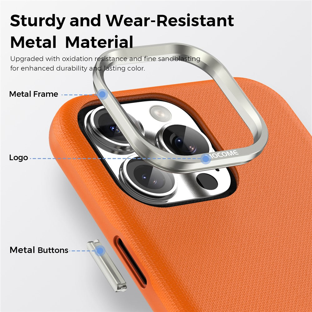 For iPhone 16 Pro Max Magnetic Case Fine Grid Texture Leather Coated TPU PC Phone Cover with Metal Lens Frame