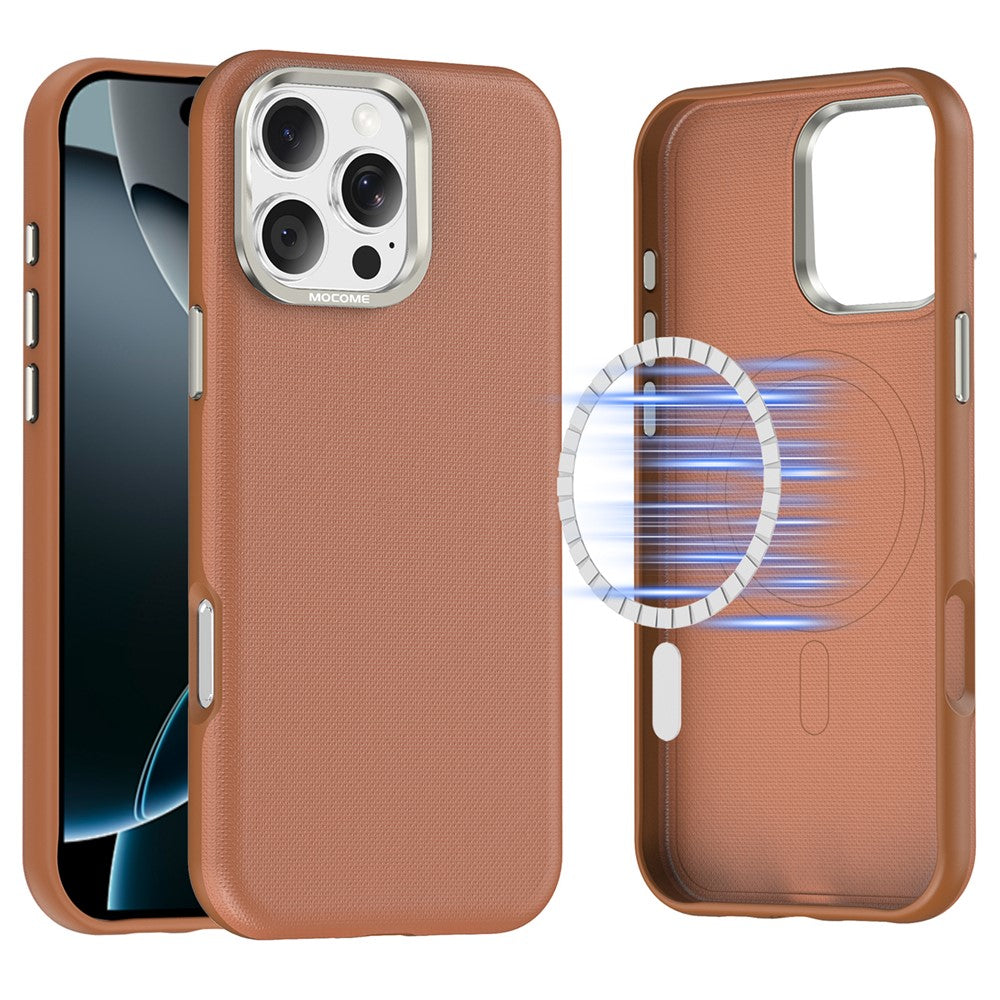 For iPhone 16 Pro Max Magnetic Case Fine Grid Texture Leather Coated TPU PC Phone Cover with Metal Lens Frame