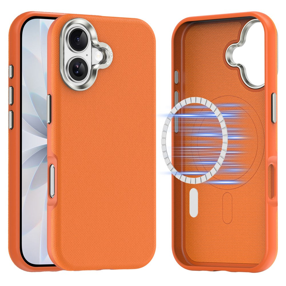 For iPhone 17 Magnetic Case Fine Grid Texture Leather Coated TPU PC Phone Cover with Metal Lens Frame