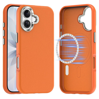 For iPhone 17 Magnetic Case Fine Grid Texture Leather Coated TPU PC Phone Cover with Metal Lens Frame
