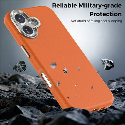 For iPhone 17 Magnetic Case Fine Grid Texture Leather Coated TPU PC Phone Cover with Metal Lens Frame