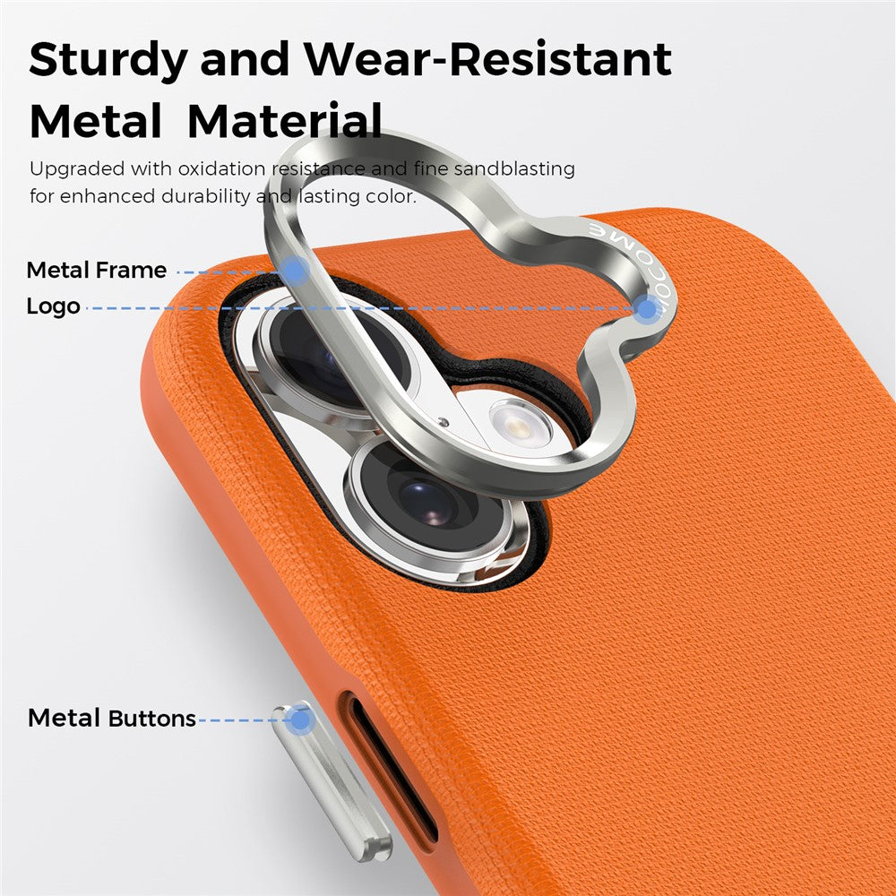 For iPhone 17 Magnetic Case Fine Grid Texture Leather Coated TPU PC Phone Cover with Metal Lens Frame