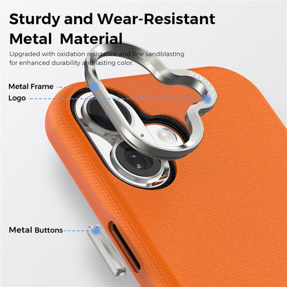 For iPhone 17 Magnetic Case Fine Grid Texture Leather Coated TPU PC Phone Cover with Metal Lens Frame