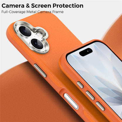 For iPhone 17 Magnetic Case Fine Grid Texture Leather Coated TPU PC Phone Cover with Metal Lens Frame
