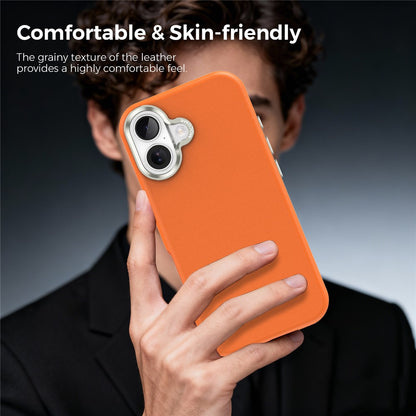 For iPhone 17 Magnetic Case Fine Grid Texture Leather Coated TPU PC Phone Cover with Metal Lens Frame