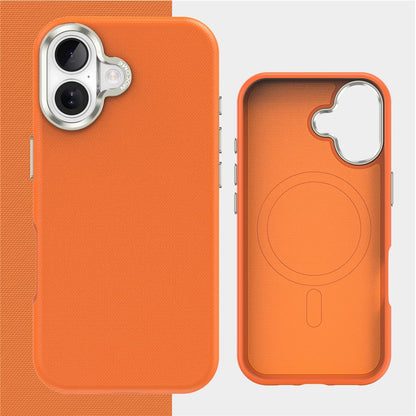 For iPhone 17 Magnetic Case Fine Grid Texture Leather Coated TPU PC Phone Cover with Metal Lens Frame