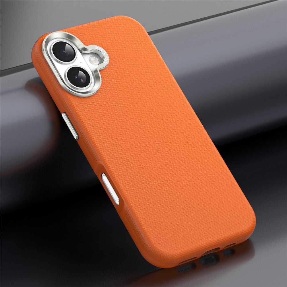 For iPhone 17 Magnetic Case Fine Grid Texture Leather Coated TPU PC Phone Cover with Metal Lens Frame