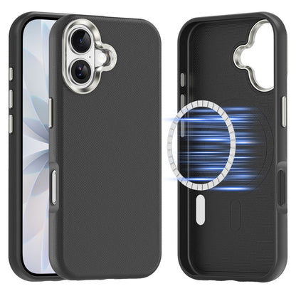 For iPhone 17 Magnetic Case Fine Grid Texture Leather Coated TPU PC Phone Cover with Metal Lens Frame