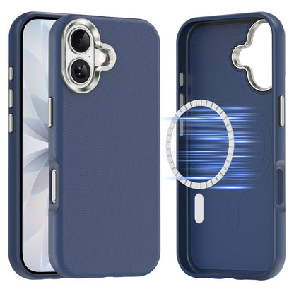 For iPhone 17 Magnetic Case Fine Grid Texture Leather Coated TPU PC Phone Cover with Metal Lens Frame