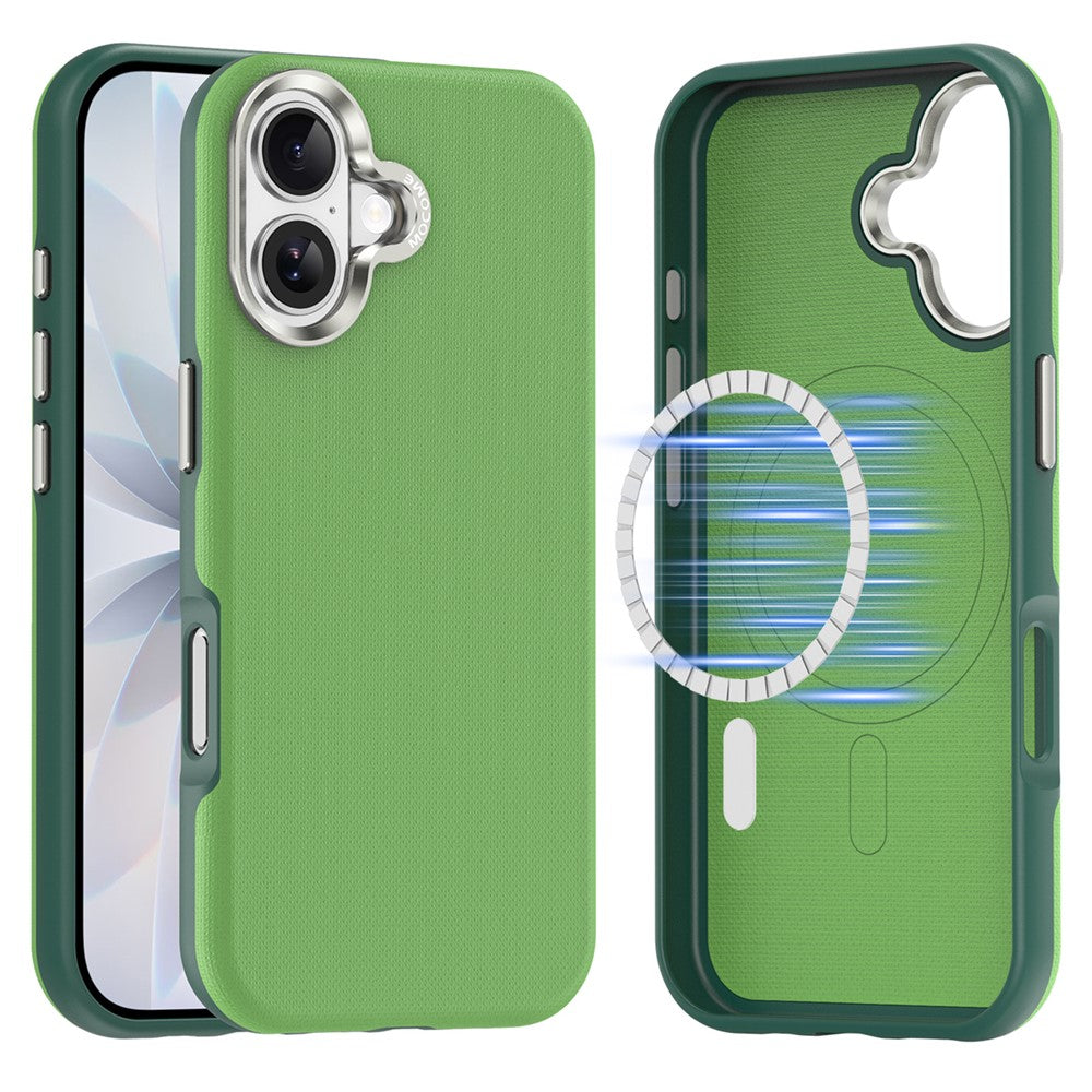 For iPhone 17 Magnetic Case Fine Grid Texture Leather Coated TPU PC Phone Cover with Metal Lens Frame