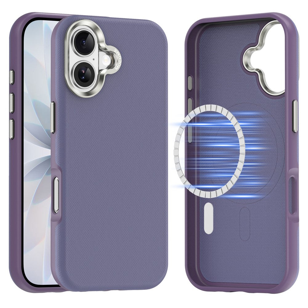 For iPhone 17 Magnetic Case Fine Grid Texture Leather Coated TPU PC Phone Cover with Metal Lens Frame