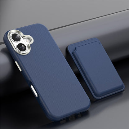 For iPhone 17 Magnetic Case Fine Grid Texture Leather Back Phone Cover with Detachable Card Holder