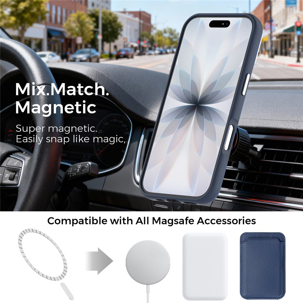 For iPhone 17 Magnetic Case Fine Grid Texture Leather Back Phone Cover with Detachable Card Holder