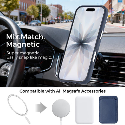 For iPhone 17 Magnetic Case Fine Grid Texture Leather Back Phone Cover with Detachable Card Holder